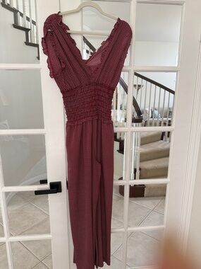 Max Studio Size Large NEW Red Printed Ruffled Sleeves Jumpsuit
